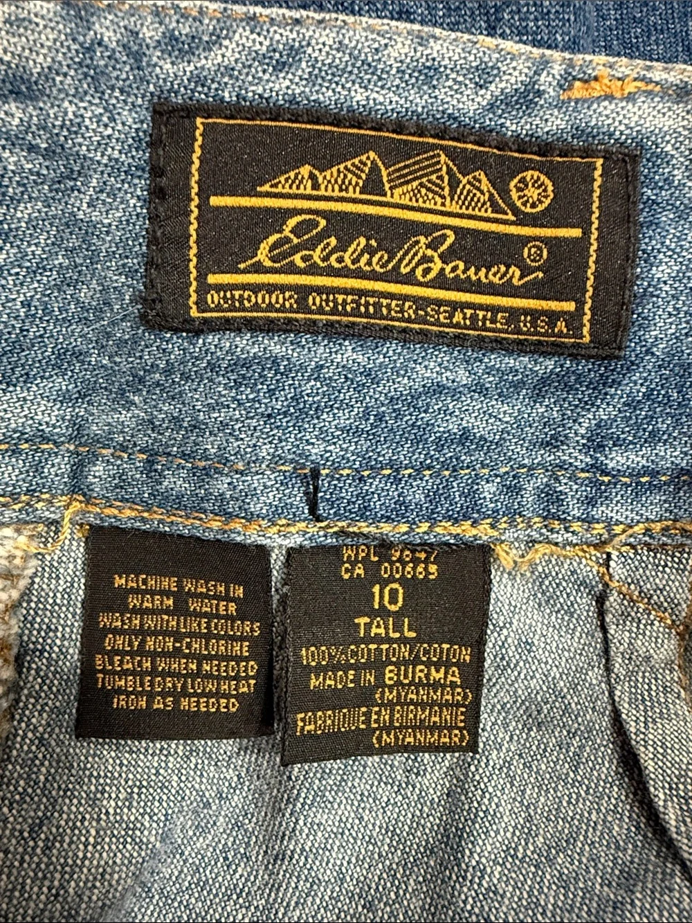 Vintage Eddie Bauer Long Denim Maxi Skirt Sz 10T Modest Pleated Button Blue Jean